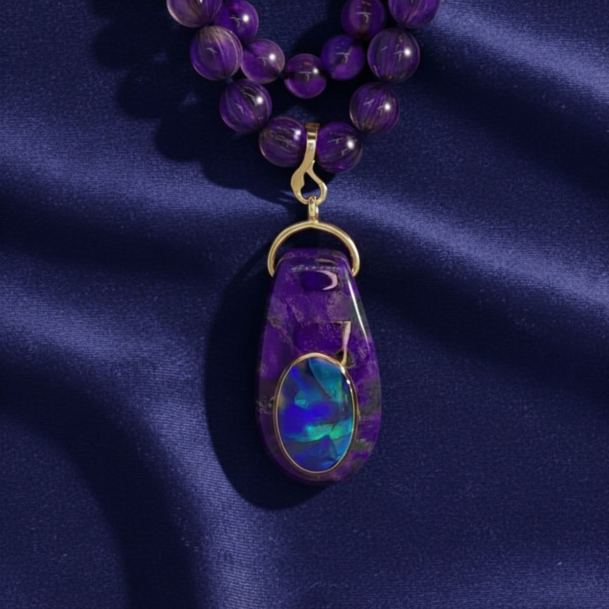 Amethyst & Opal Beaded Necklace – Signed by Kreg Scully (1993
