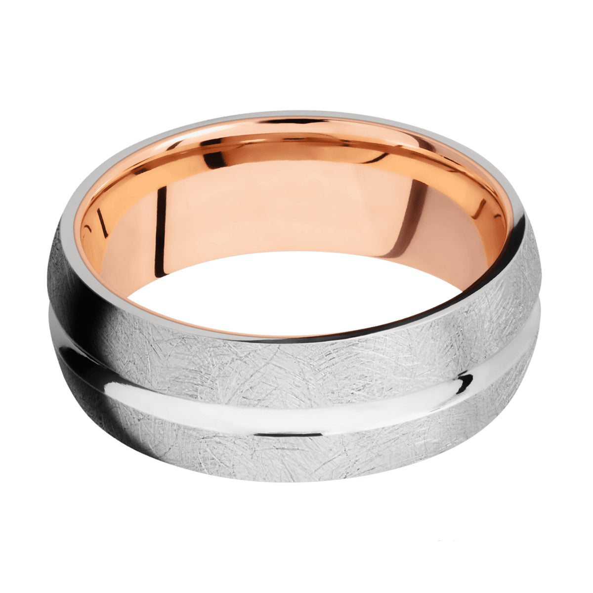 Men's 14K White Gold Wedding Band with Rose Gold Inlay - 8mm