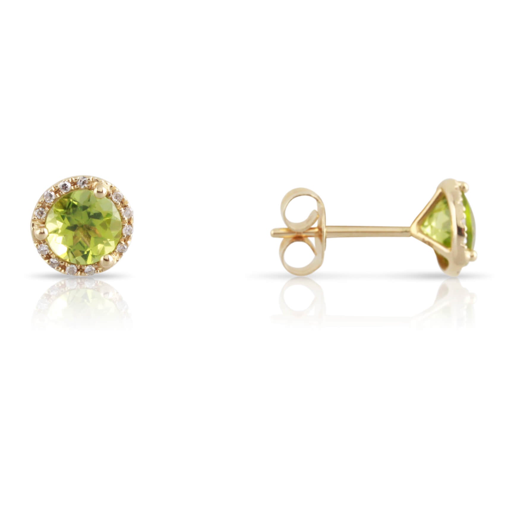 14K Yellow Gold Peridot Diamond Halo Stud Earrings – - Main Image