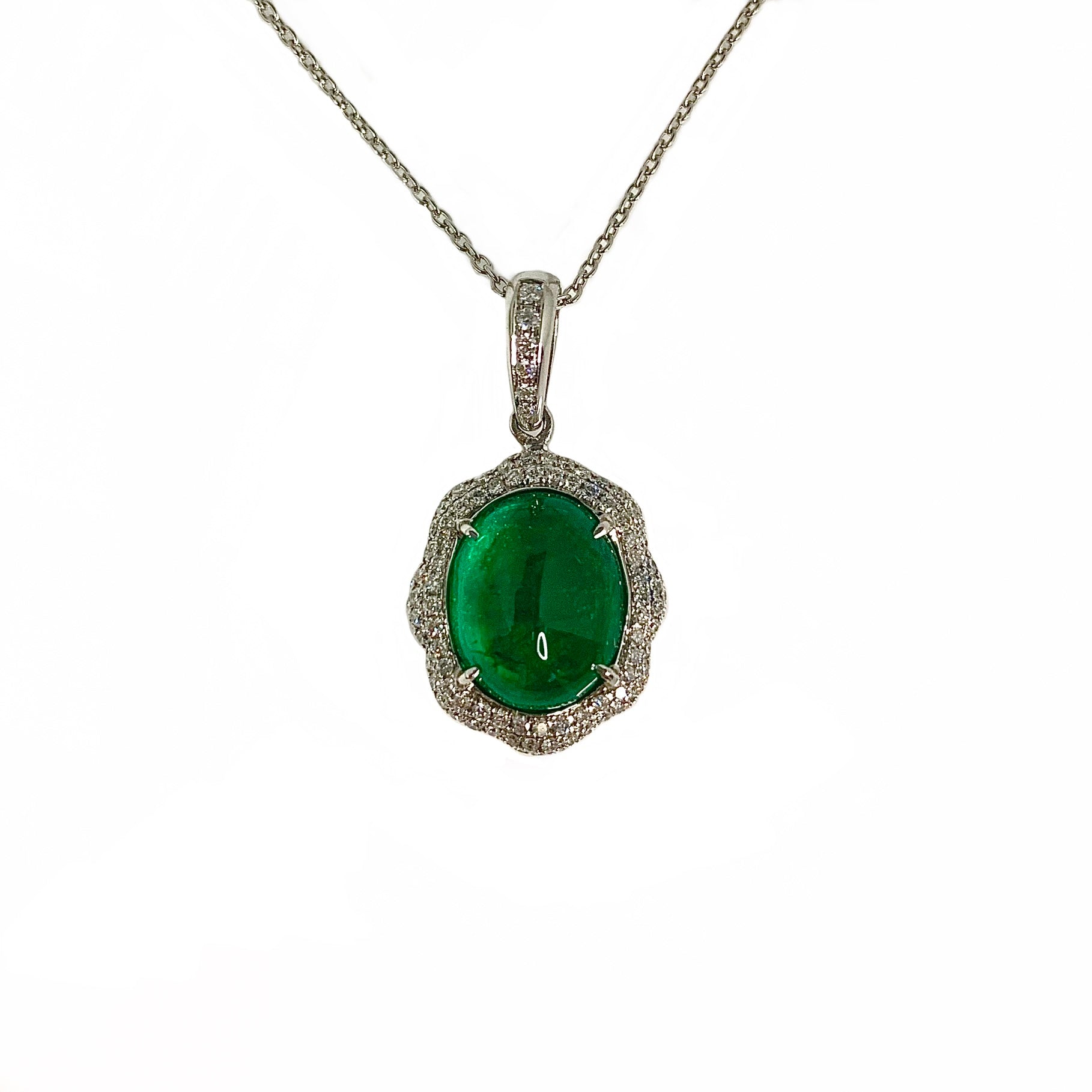 14kt gold and diamond emerald halo necklace | Luna Skye